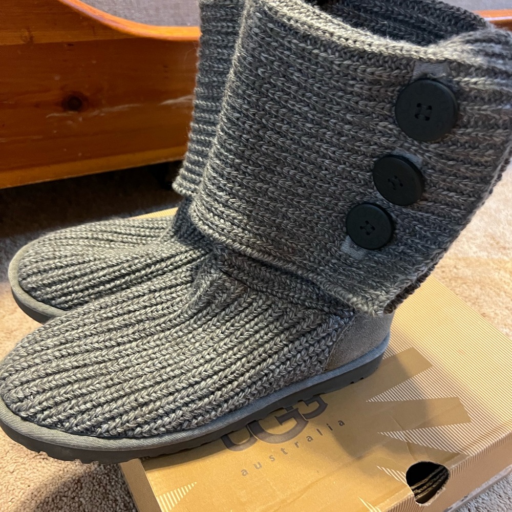 UGG Charcoal Knit Boots with Buttons - Picture 3 of 6